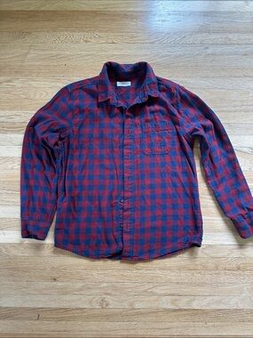 Boy's Red and Navy Check Flannel Shirt - Classic Plaid Button-Up
